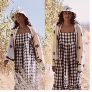 The Great. Daisy Lodge Classic Knit Cardigan in Cream/Black Sz 0/ XS